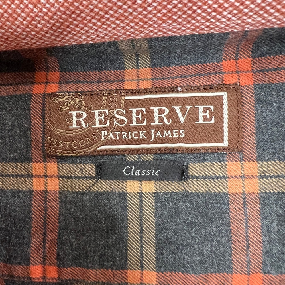Patrick James Reserve Plaid Flannel Button Down 2XL Orange Grey Classic Shirt - Picture 2 of 12